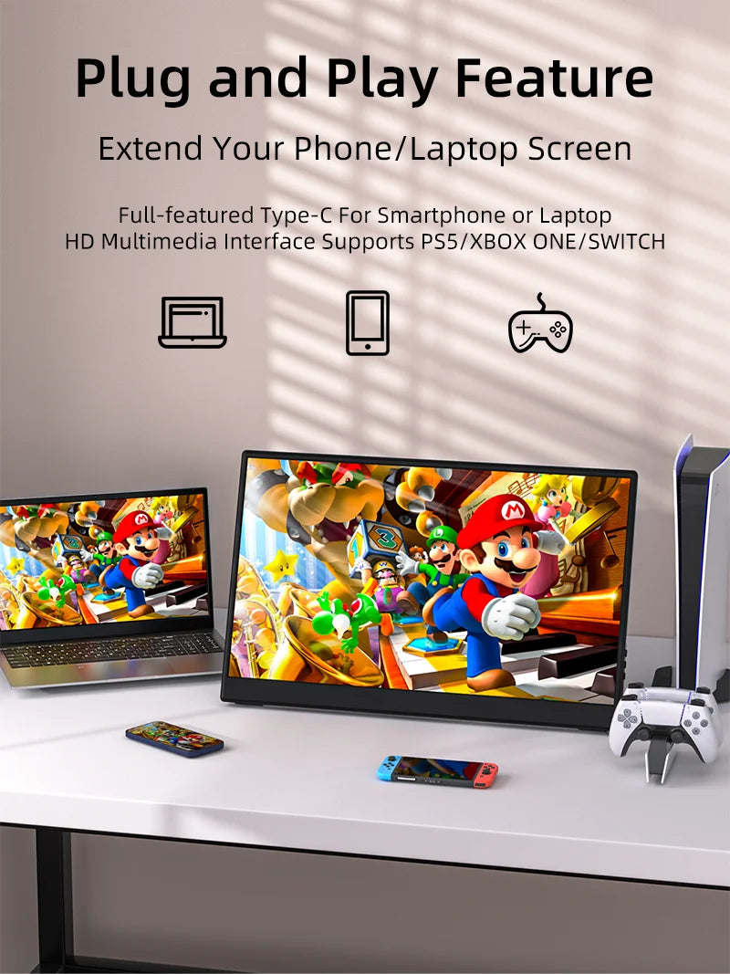 JSHIX 11.6/14/15.6 Inch Portable Monitor — 1080P Full HD IPS Second Screen for Gaming, Laptop, Phone, Switch & Xbox