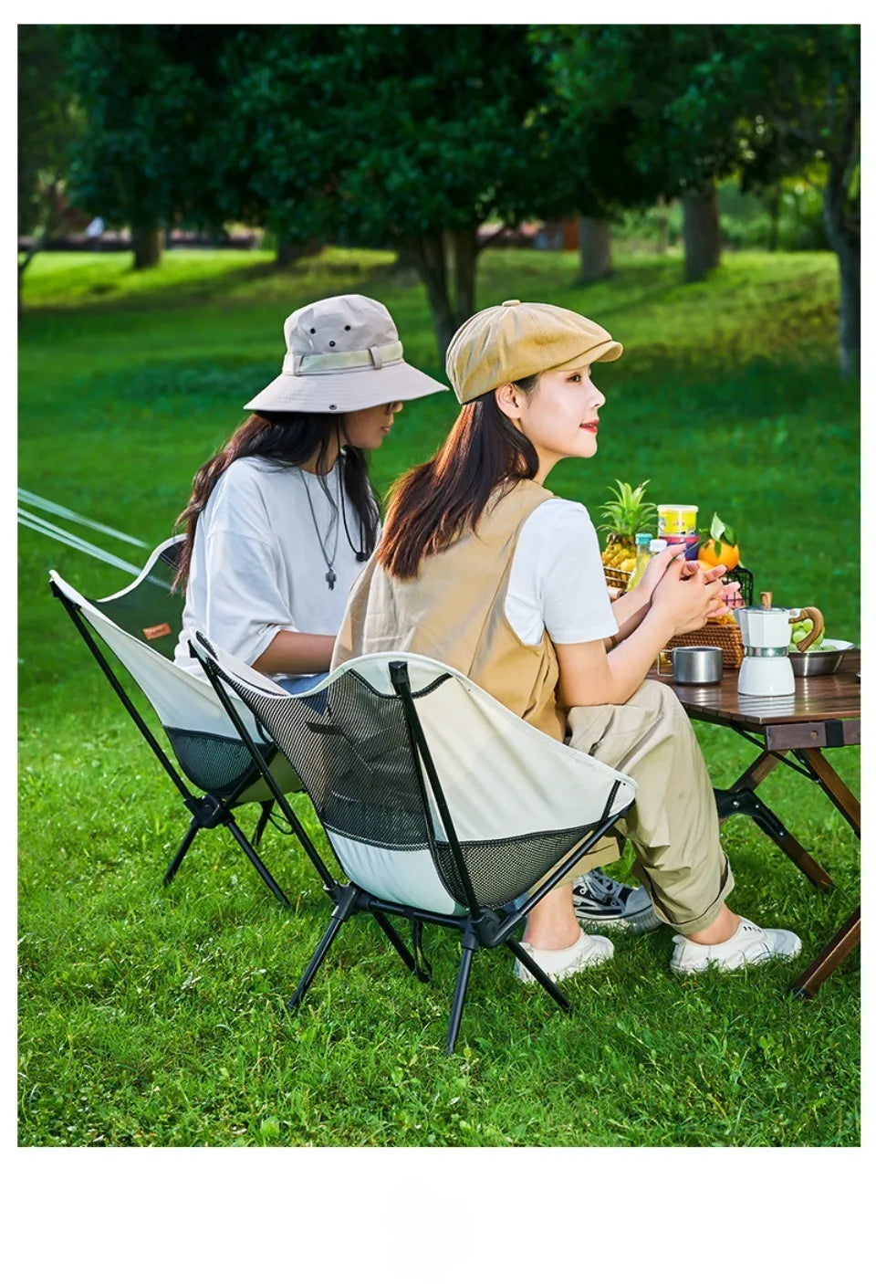 Outdoor Camping Portable Folding Moon Chair – Leisure Fishing & Beach Chair, Thick Steel Pipe, 100KG Capacity