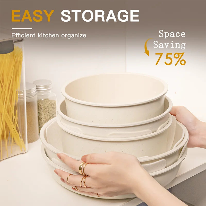 Astercook 21 Piece Ceramic Cookware Set - Non-Stick Pots and Pans with Sensor Handles in Milky White