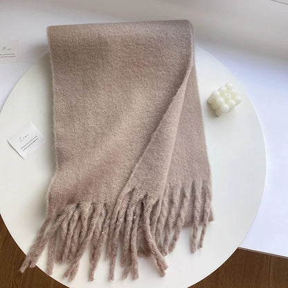 Luxury Cashmere Scarf for Women - Thickened Warm Shawl with Classic Tassels, Soft Solid Color Wrap for Autumn and Winter