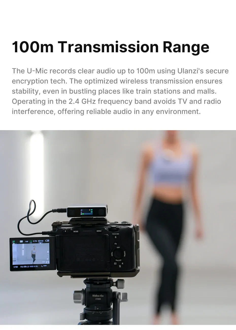 Ulanzi AM18 U-Mic 2.4G Wireless Stereo Microphone – 100m Dual-Channel Recording for DSLR, iOS, Android & PC Live Interviews