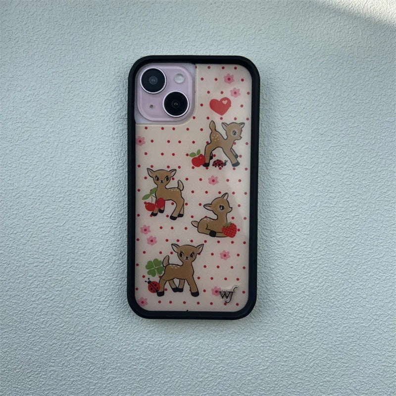 Wildflower Star & Deer iPhone Case – Fashion Strawberry & Polka Dot Cherry Bottom Cover for iPhone 12–16 Pro/Max/Plus