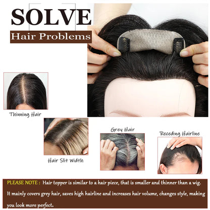 Dazzeal Human Hair Topper – 100% Real Straight Hair, Lace Base, Clip-In with Bangs, 10x12cm, 360° Coverage