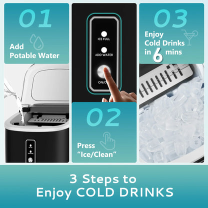 ICYGLEE Portable Ice Maker – 26.5lbs/Day, 9 Cubes in 6 Mins with Auto-Cleaning for Home & Camping