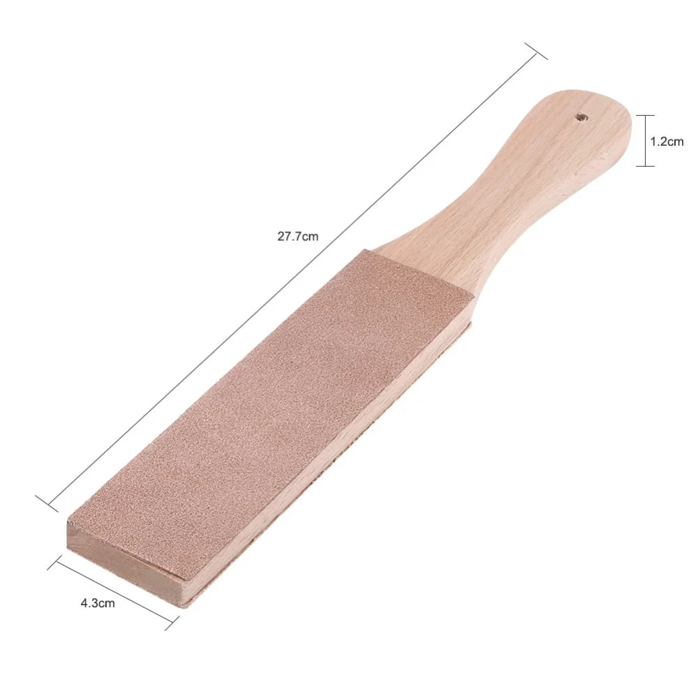 STONEGO Handmade Leather Sharpening Strop: Wooden Handle Razor Polishing Board for Double-Sided Razor Knives - Home Sharpening Tool