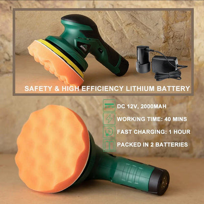 BATOCA Cordless 12V Dual Action Car Polisher – Wireless Brushless Auto Buffer with 2×2.0Ah Lithium Batteries for Car Detailing
