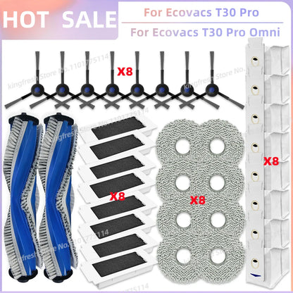 Replacement Parts for Ecovacs T30 Pro Omni & YEEDI M12 Ultra Plus – Main Roller, Side Brush, Filter, Dust Bag, Mop Cloth