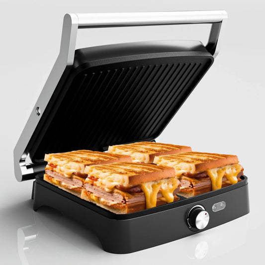 Panini Press Grill & Sandwich Maker – 4-Slice Non-Stick Indoor Grill, 180° Open, 1200W with Temperature Control
