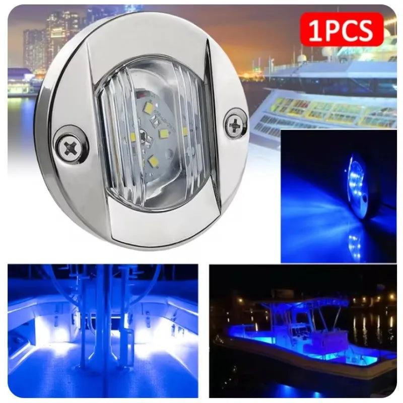 Blue & White Marine LED Deck Courtesy Lights – Waterproof Stern Transom Boat Lamps (1-4pcs)