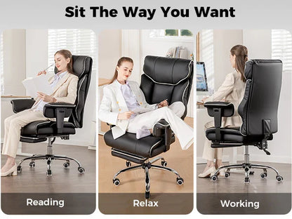 COMHOMA Big & Tall Office Chair – 400lbs High Back Leather Executive Chair with Ergonomic Lumbar Support & Pocket Spring Cushion