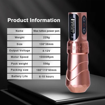 YILONG MAX Tattoo Machine Cartridge Pen, 2400mAh Battery, Coreless Motor, High Capacity, Professional Tattoo Pen for Artists