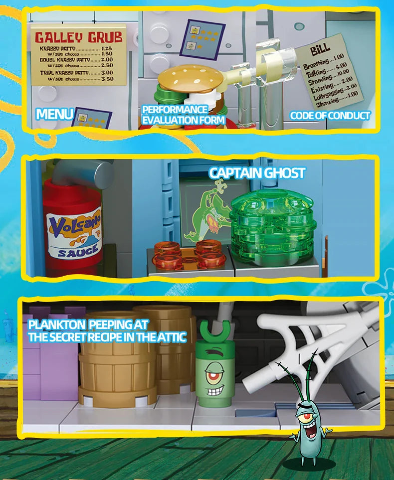 SpongeBob Krusty Krab Building Blocks – Creative Canteen Scene Model Bricks Desktop Toy for Kids