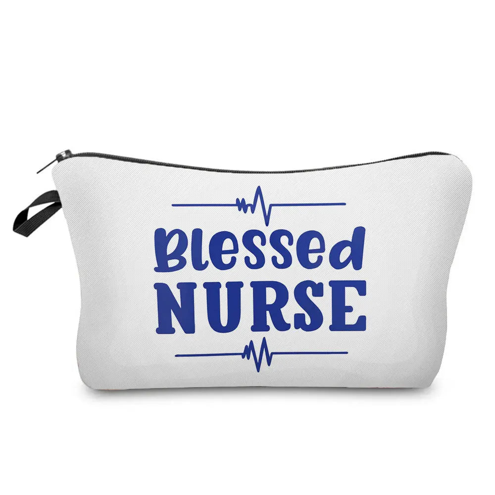 Organizer Toiletry Kit - Cartoon Letter Print Cosmetic Bag for Nurses, Doctors, Travel Makeup Bag, Women's Pencil Case Gift