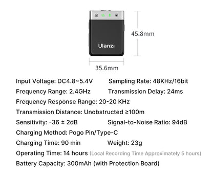 Ulanzi AM18 U-Mic 2.4G Wireless Stereo Microphone – 100m Dual-Channel Recording for DSLR, iOS, Android & PC Live Interviews