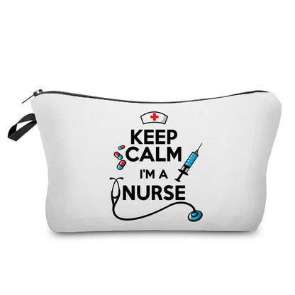 Organizer Toiletry Kit - Cartoon Letter Print Cosmetic Bag for Nurses, Doctors, Travel Makeup Bag, Women's Pencil Case Gift