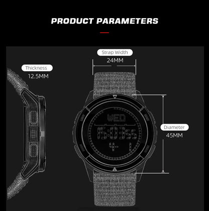 NORTH EDGE ALPS Men's Digital Carbon Fiber Watch Shockproof Military Sports Waterproof 50M Outdoor Compass Wristwatch
