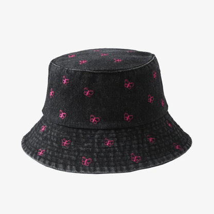 Embroidered Denim Bucket Hat – Summer Beach Fisherman Sun Hat for Men & Women | Cute Travel Cotton Sun Protection Cap, Wholesale Style