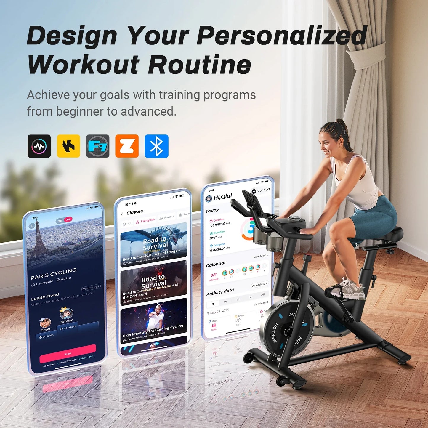MERACH Exercise Bike – Low Noise Stationary Cycling Bike with 270lbs Weight Capacity, Tablet Mount & Fitness Courses for Indoor Workouts