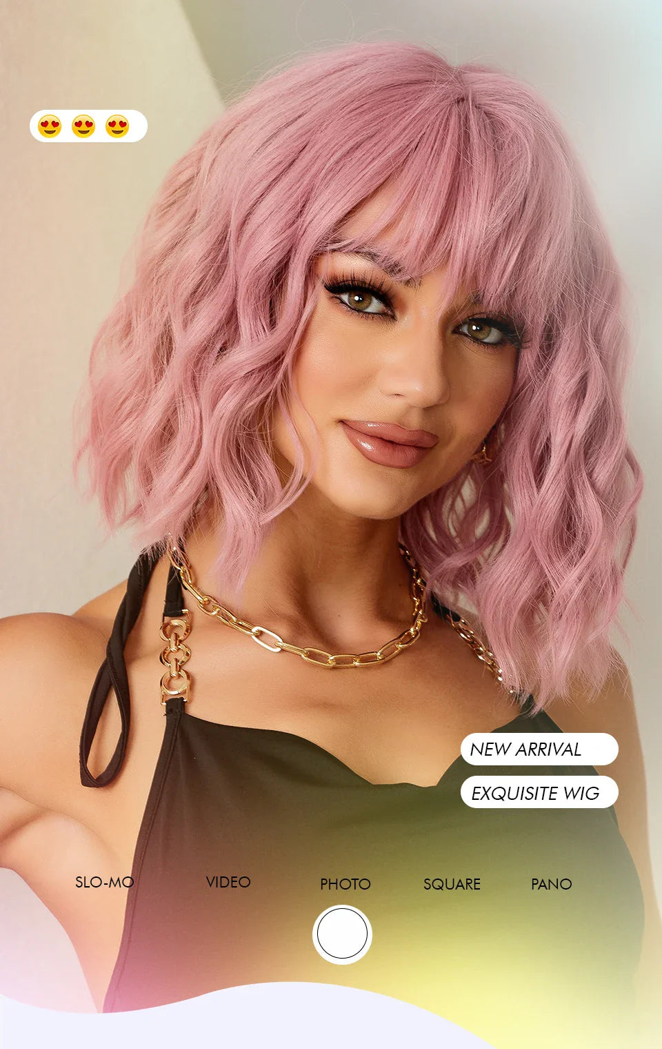 CharmSource Pink BOBO Short Synthetic Wig for Women — Natural Wave, High-Density, Heat-Resistant Hair for Daily & Party