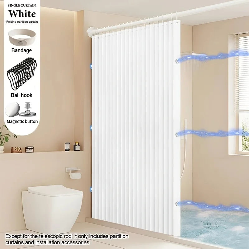 Foldable Magnetic Shower Curtain - Waterproof Bathroom Privacy Divider for Home, Apartment and Dorm