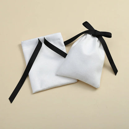 10pcs White Flannel Velvet Drawstring Gift Bags – Jewelry Pouches for Wedding, Travel, DIY Bracelets & Ring Packaging