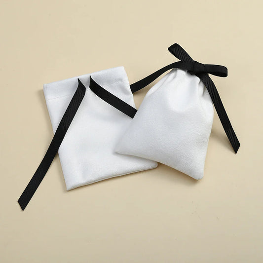 10pcs White Flannel Velvet Drawstring Gift Bags – Jewelry Pouches for Wedding, Travel, DIY Bracelets & Ring Packaging