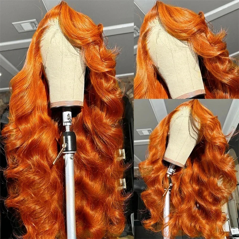 Ginger Orange Body Wave HD Lace Front Wig – 13x6 Transparent Human Hair Wig, 250% Density for Women