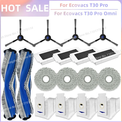 Replacement Parts for Ecovacs T30 Pro Omni & YEEDI M12 Ultra Plus – Main Roller, Side Brush, Filter, Dust Bag, Mop Cloth