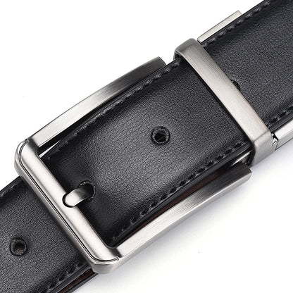 Men’s Genuine Leather Double-Sided Belt – Luxury Retro Pin Buckle with Laser Engraving (High Quality)