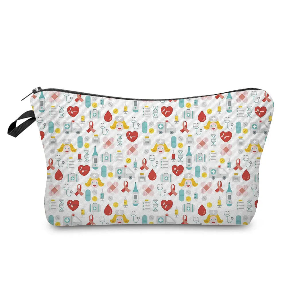 Organizer Toiletry Kit - Cartoon Letter Print Cosmetic Bag for Nurses, Doctors, Travel Makeup Bag, Women's Pencil Case Gift
