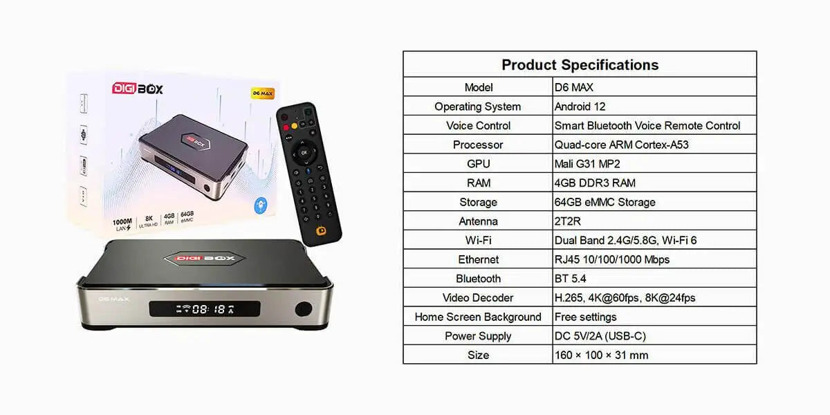 Genuine DIGIBOX D6 MAX Android TV Box — Upgraded from D3 Plus, EVPAD 11P Function, Japan & USA Version