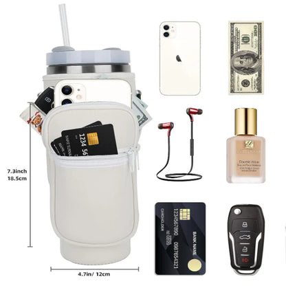 Water Bottle Carrier Bag for Stanley 40oz – Holder with Phone Pocket & Adjustable Strap, Stanley Cup Accessory