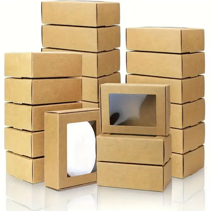 20/30/50PCS Kraft Paper Candy Boxes – Transparent PVC Window Gift Packaging for Soap, Wedding, Christmas, Baby Shower & Chocolate