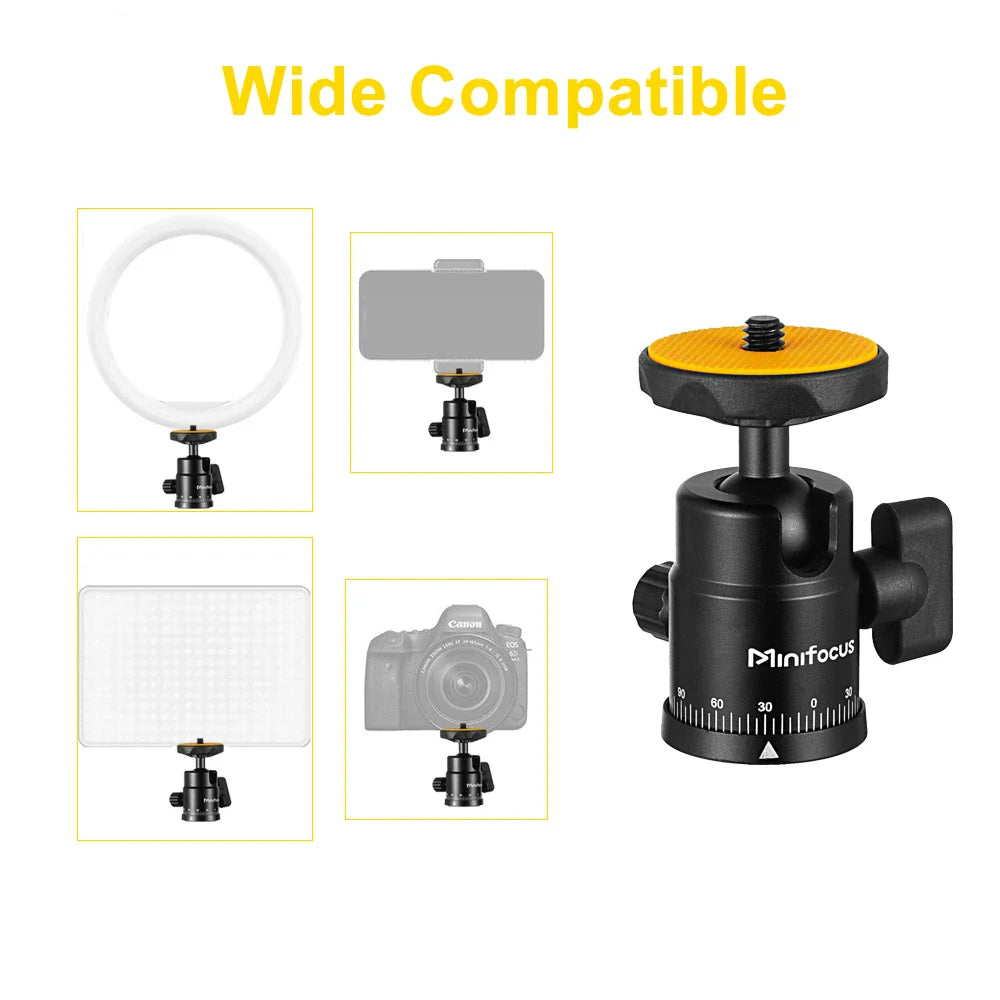 Mini Ball Head Panoramic Tripod – 1/4'' Hot Shoe Mount for DSLR Camera, Camcorder, Monitor, Smartphone, Light, Microphone, Slider
