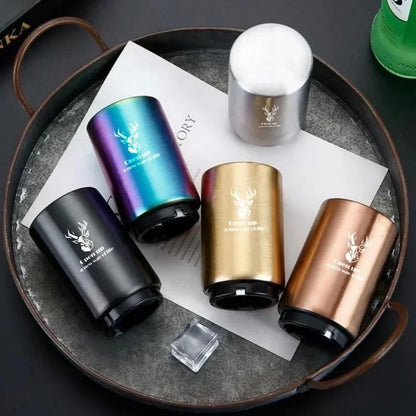 Stainless Steel Beer Bottle Opener — Multi-Color Automatic Push-Down Portable Cap Opener