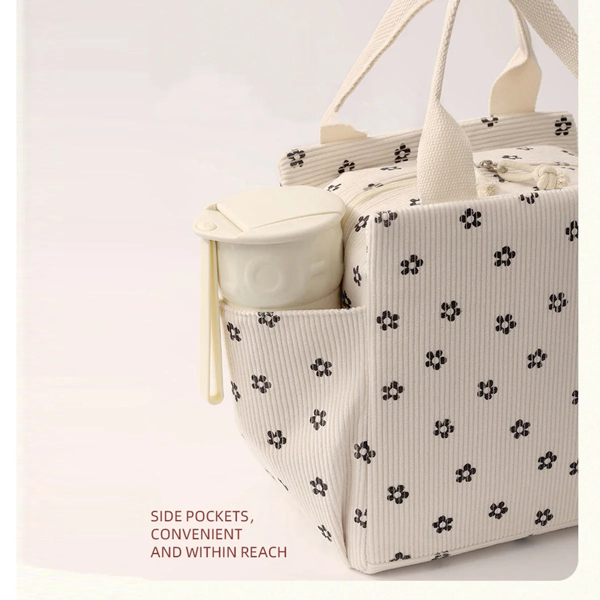 12L Insulated Lunch Box Bag — Thickened Aluminum Foil, Waterproof & Oil-Proof Printed Corduroy Meal Bag