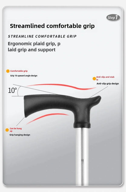 2-in-1 Portable Folding Cane & Chair — Quick-Fold Walking Stick with Built-In Seat and Three Legs