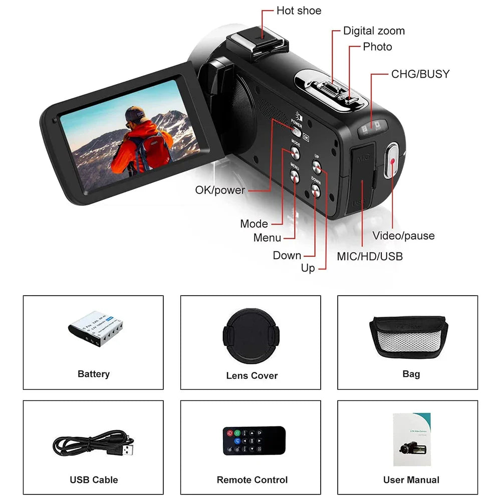 4K Digital Camera – 42MP HD with 18X Zoom & 3.0 Inch Screen | Portable Video Recorder with Flash