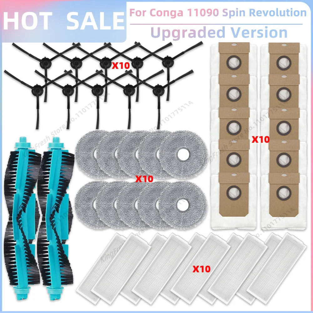 Replacement Parts Kit for Cecotec Conga 11090 / 13090 Spin Revolution Vacuum – Roller, Brushes, HEPA Filter & Mop
