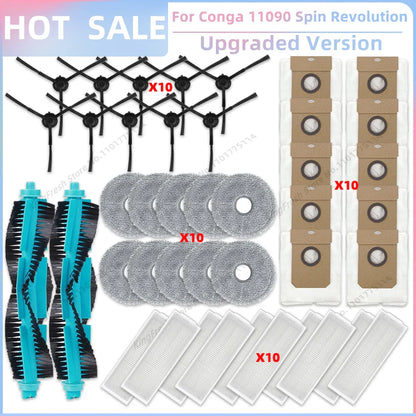 Replacement Parts Kit for Cecotec Conga 11090 / 13090 Spin Revolution Vacuum – Roller, Brushes, HEPA Filter & Mop