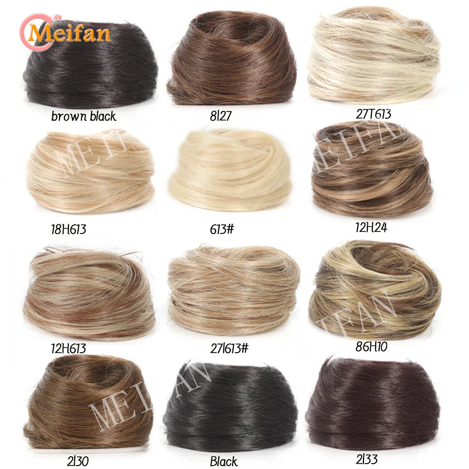 MEIFAN Synthetic Chignon Hair Bun – Elastic Rubber Band Clip-In Updo Ponytail Hair Extension for Women