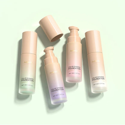 Color-Changing 4-in-1 Foundation – Moisturizing SPF 30+ Longwear Waterproof Makeup Base for Hydrating Travel Coverage