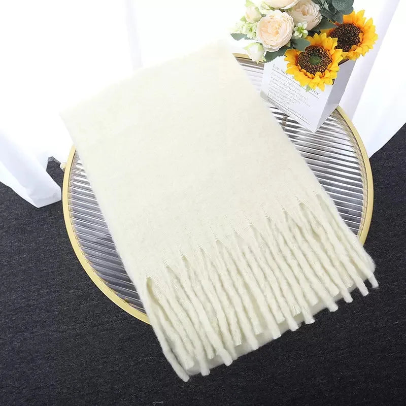Luxury Cashmere Scarf for Women - Thickened Warm Shawl with Classic Tassels, Soft Solid Color Wrap for Autumn and Winter