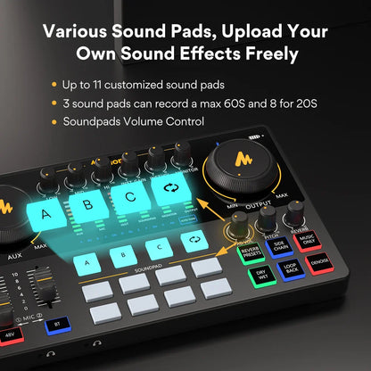 Maono AME2 Portable Audio Interface Sound Card – All-in-One DJ Mixer for Podcast Recording, Live Streaming, YouTube & Guitar PC