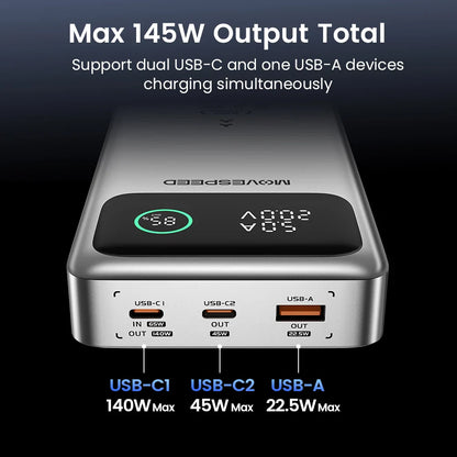 MOVESPEED M25Pro 140W Power Bank – 25000mAh Portable External Battery with Type C Fast Charge for iPhone, MacBook & Laptop