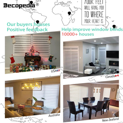 Decopedia Custom Zebra Blinds – Day & Night Blackout Roller Shades with Square Valance for Windows & Sliding Doors
