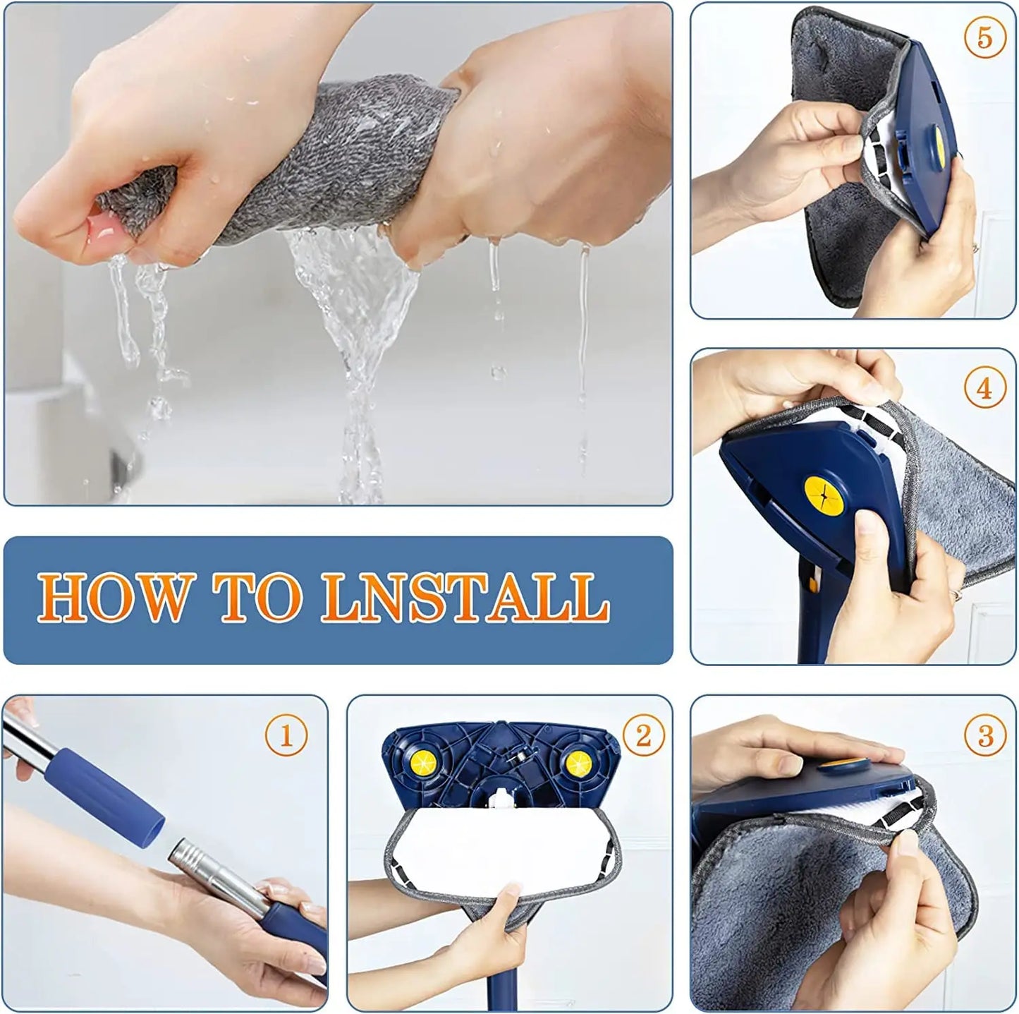 360° Rotatable Triangle Mop | Adjustable Long Handle Microfiber Mop for Wet & Dry Cleaning | Multifunctional Floor Cleaner
