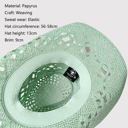 Melesh Western Women's Mint Green Cowboy Hat – Straw, Wide Brim, Plasticity Strong for Sunshine & Beach Wear