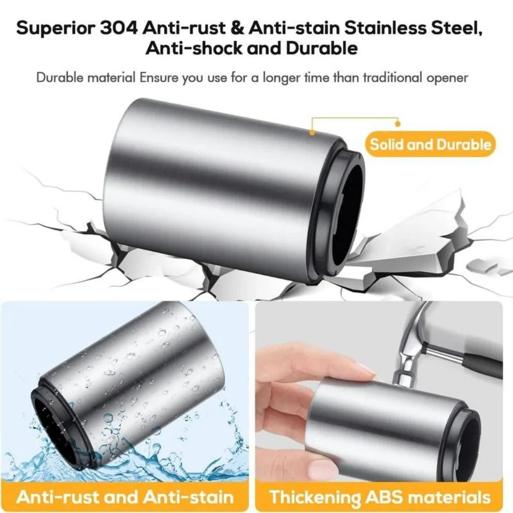 Stainless Steel Beer Bottle Opener — Multi-Color Automatic Push-Down Portable Cap Opener