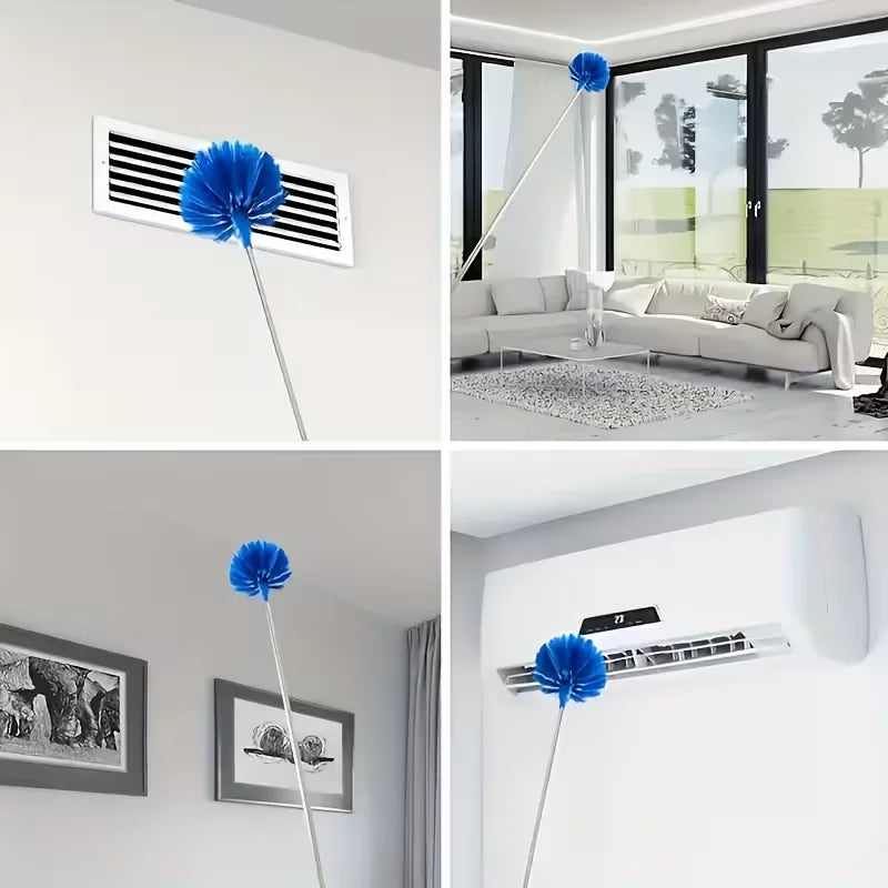 Extendable Spider Web Duster - Retractable Stainless Steel Pole Cleaning Brush for Indoor & Outdoor Use